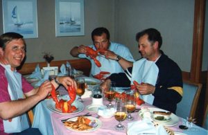Ukrainians eating lobster